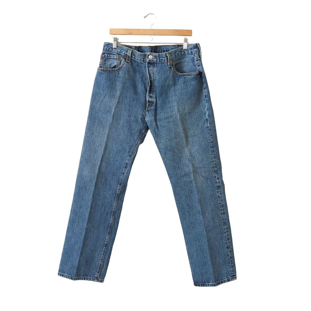 Levi's Mens 501 Denim Jeans Size 40x32 Button Fly Front Patina 90s Y2K Straight